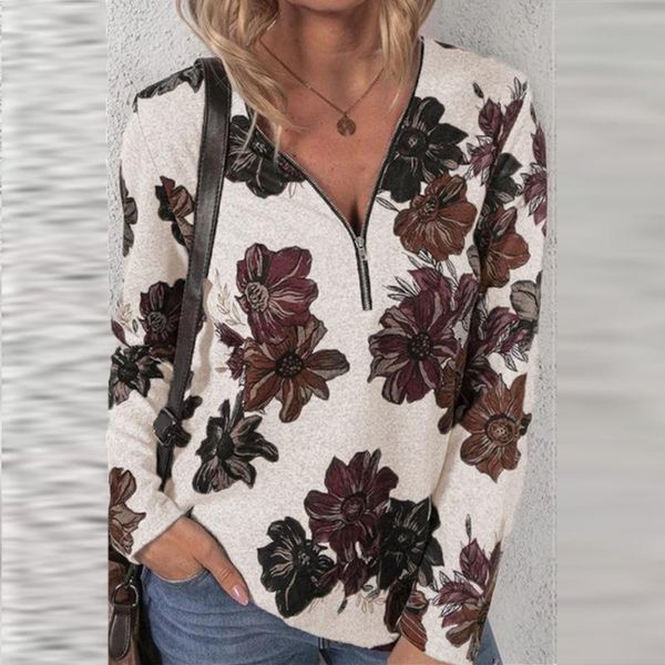 women's blouses & shirts women long-sleeved 2021 summer fashion ladies zipper v neck floral printed pullover shirt female loose casual, White
women's blouses & shirts women long-sleeved 2021 summer fashion ladies zipper v neck floral printed pullover shirt female loose casual, White