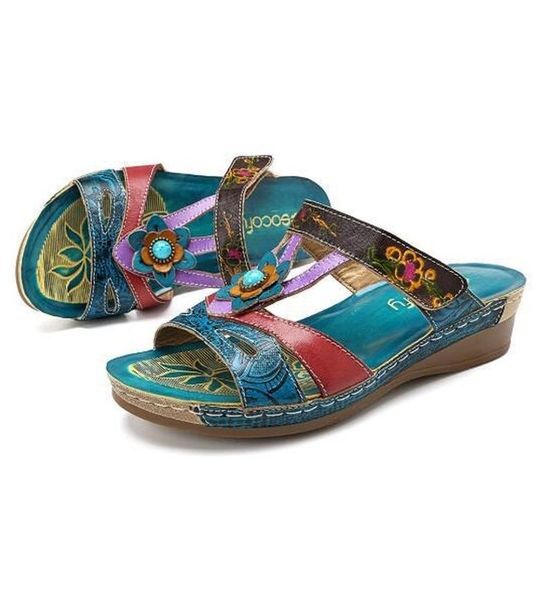 slippers women's shoes plus size sandals color matching embroidered ethnic flower and, Black 
slippers women's shoes plus size sandals color matching embroidered ethnic flower and, Black