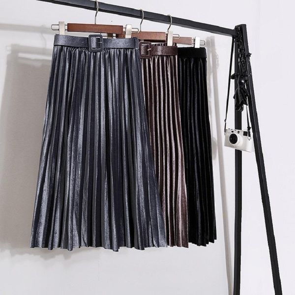 pleated skirt with belt women's autumn winter korean high-waist a- line midi female elegant slim retro velvet skirts, Black
pleated skirt with belt women's autumn winter korean high-waist a- line midi female elegant slim retro velvet skirts, Black