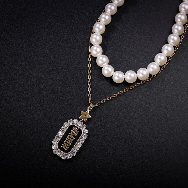 d family 2021 new letter pearl double fashion cd net red star same women's necklaces, Silver
d family 2021 new letter pearl double fashion cd net red star same women's necklaces, Silver