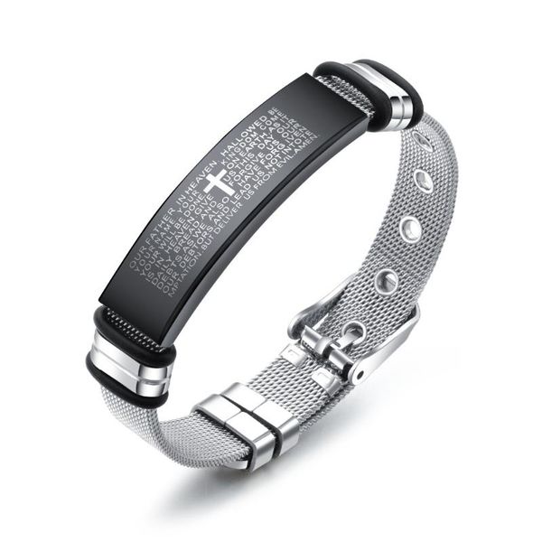 link, chain punk cross scriptures stainless steel bangles bracelet for man reticular wristband party jewelry gift, Black
link, chain punk cross scriptures stainless steel bangles bracelet for man reticular wristband party jewelry gift, Black