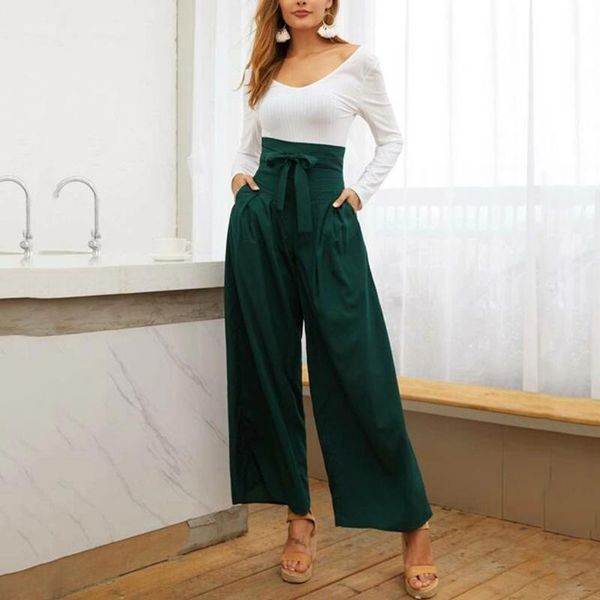 women high-waisted wide leg flared trousers spring solid color casual loose lace up comfortable elegant women's pants & capris, Black;white
women high-waisted wide leg flared trousers spring solid color casual loose lace up comfortable elegant women's pants & capris, Black;white