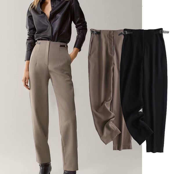 women's pants & capris new casual solid color high waist straight leg buckle decoration pants leg cloth fashion mujer fqi5, Black;white
women's pants & capris new casual solid color high waist straight leg buckle decoration pants leg cloth fashion mujer fqi5, Black;white
