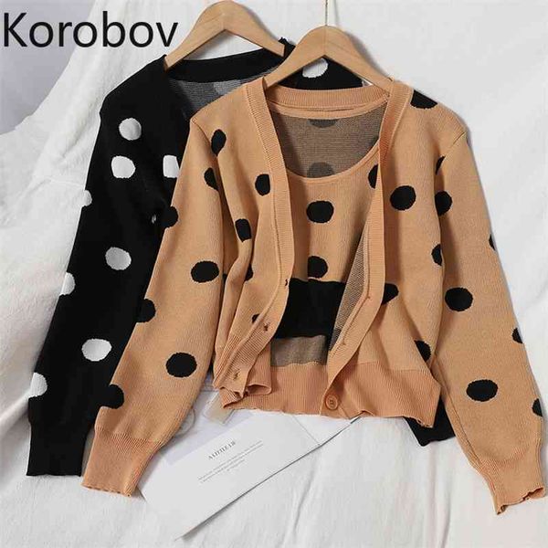 korobov autumn new chic v neck cardigans and hit color polka dot knitted vest 2 pieces sets korean elegant female suits 210430, White
korobov autumn new chic v neck cardigans and hit color polka dot knitted vest 2 pieces sets korean elegant female suits 210430, White