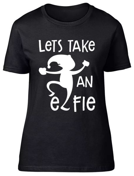 lets take an elfie selfie elf christmas xmas womens ladies short sleeve t-shirt, White;black
lets take an elfie selfie elf christmas xmas womens ladies short sleeve t-shirt, White;black