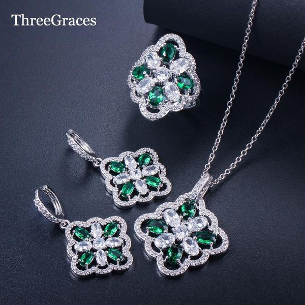 earrings & necklace threegraces green cz crystal wedding fashion women jewelry set elegant big square ring sets for ladies js067, Silver
earrings & necklace threegraces green cz crystal wedding fashion women jewelry set elegant big square ring sets for ladies js067, Silver