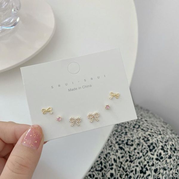 stud s925 fashion earrings three-piece set bowknot pearl zircon temperament girl niche exquisite small earring trend, Golden;silver
stud s925 fashion earrings three-piece set bowknot pearl zircon temperament girl niche exquisite small earring trend, Golden;silver