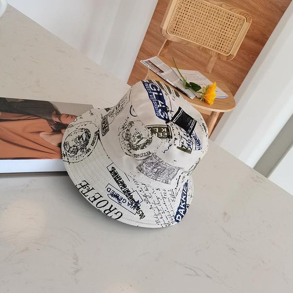 wide brim hats ldslyjr 2021 style fashion joker print bucket hat fisherman outdoor travel sun cap for women 248, Blue;gray