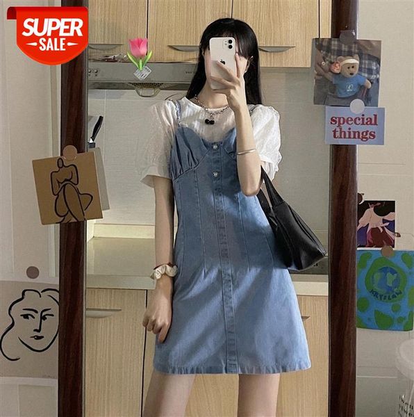 korean version of mesh polka dot puff sleeve base + pearl sling denim dress set #aq0b, Black
korean version of mesh polka dot puff sleeve base + pearl sling denim dress set #aq0b, Black