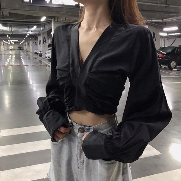 women's knits & tees v-neck wrinkle midriff-baring shirt spring 2021 all-match scheming waist-tight short xuan ya design sexy, White
women's knits & tees v-neck wrinkle midriff-baring shirt spring 2021 all-match scheming waist-tight short xuan ya design sexy, White