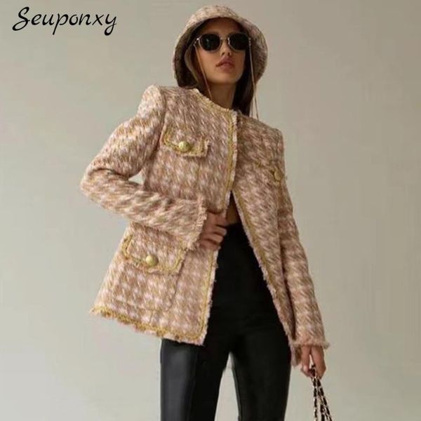 women's jackets autumn 2021 fashion houndstooth slim coat o-neck long-sleeved button pocket elegant cardigan jacket, Black;brown
women's jackets autumn 2021 fashion houndstooth slim coat o-neck long-sleeved button pocket elegant cardigan jacket, Black;brown