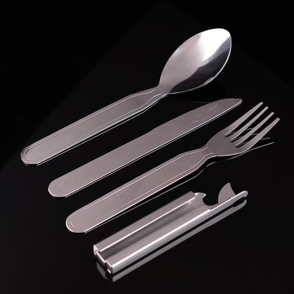 camp kitchen 4 piece stainless steel eating utensil outdoor multi-functional tableware portable camping set
camp kitchen 4 piece stainless steel eating utensil outdoor multi-functional tableware portable camping set