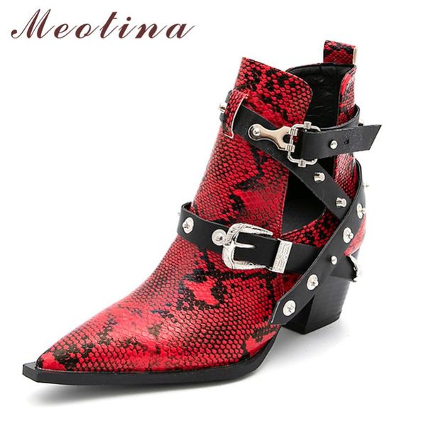 boots meotina ankle women shoes snake print metal decoration high heel short pointed toe thick heels rivet lady 45, Black
boots meotina ankle women shoes snake print metal decoration high heel short pointed toe thick heels rivet lady 45, Black