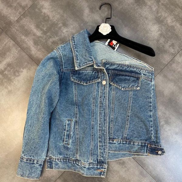 women's jackets prepomp 2021 autumn one sleeve turn down collar single button blue irregular denim jacket women gc820, Black;brown
women's jackets prepomp 2021 autumn one sleeve turn down collar single button blue irregular denim jacket women gc820, Black;brown