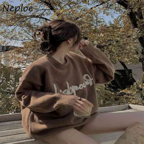 neploe o neck pullover long sleeve knit sweater women letter pattern loose solid pull femme spring all match ladies 210510, White;black
neploe o neck pullover long sleeve knit sweater women letter pattern loose solid pull femme spring all match ladies 210510, White;black