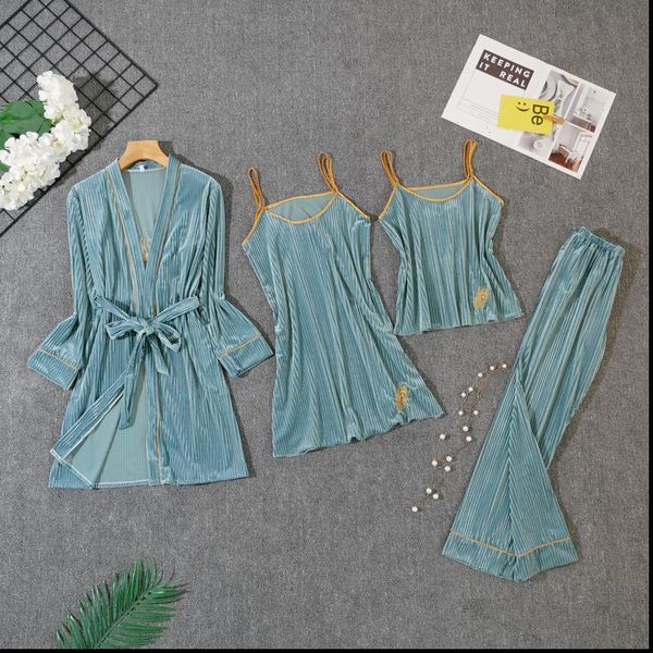 green lace 4pcs pajamas set womens sleepwears velvet casual velour nightwear sleep with belt long sleeve robe amp nighty sleepwear, Black;red
green lace 4pcs pajamas set womens sleepwears velvet casual velour nightwear sleep with belt long sleeve robe amp nighty sleepwear, Black;red