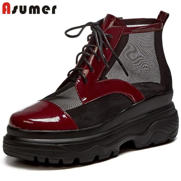 boots asumer 2021 arrive ankle for women patent leather +mesh summer lace up round toe punk flat platform shoes woman, Black
boots asumer 2021 arrive ankle for women patent leather +mesh summer lace up round toe punk flat platform shoes woman, Black