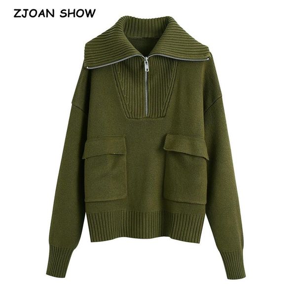 women's sweaters autumn winter open zipper lapel collar oversize sweater pullovers women 2021 front pockets long sleeve loose female, White;black
women's sweaters autumn winter open zipper lapel collar oversize sweater pullovers women 2021 front pockets long sleeve loose female, White;black