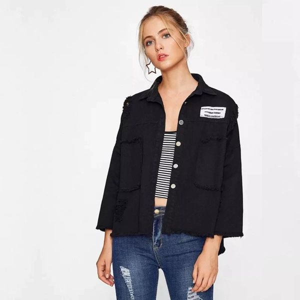 european and american women's loose jacket, holed denim black jackets, Black;brown
european and american women's loose jacket, holed denim black jackets, Black;brown