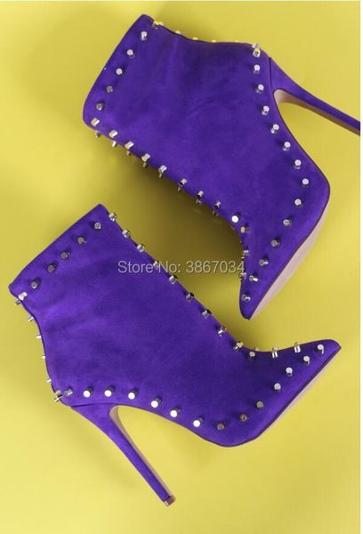 boots shooegle purple black white ankle women rivets studs high heels pointed toe spike booties party botas ladies 
boots shooegle purple black white ankle women rivets studs high heels pointed toe spike booties party botas ladies