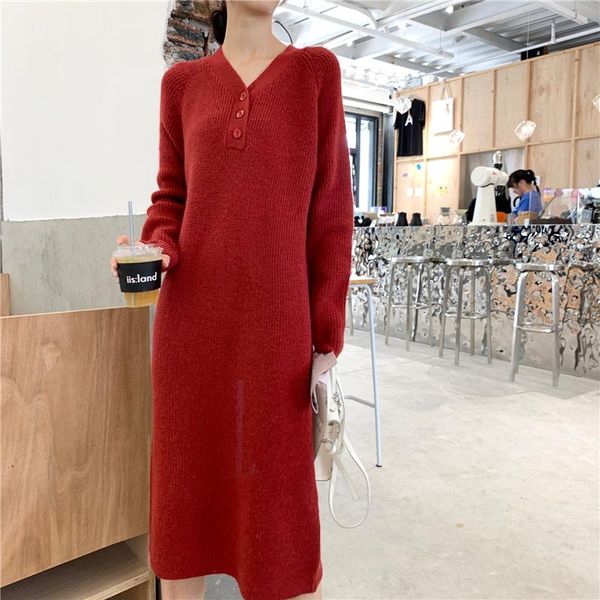 casual dresses autumn winter women dress loose long sleeve v neck buttons knitted female clothing warm lady sweater, Black;gray
casual dresses autumn winter women dress loose long sleeve v neck buttons knitted female clothing warm lady sweater, Black;gray
