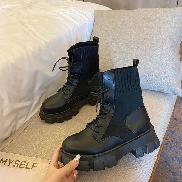 boots women 2021 thick sole leather stitching elastic knitted women's shoes waterproof platform high heel leg repair, Black
boots women 2021 thick sole leather stitching elastic knitted women's shoes waterproof platform high heel leg repair, Black