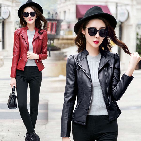 jackets coat women's short slim pu motorcycle spring suit jacket nkpa, Black;brown 
jackets coat women's short slim pu motorcycle spring suit jacket nkpa, Black;brown