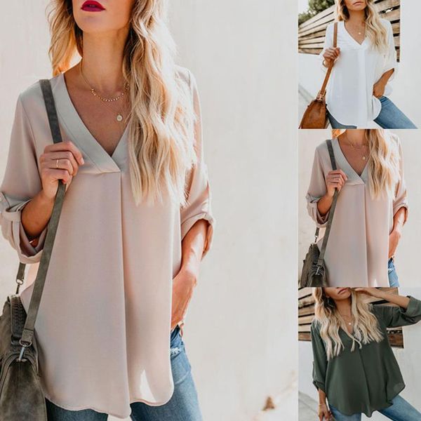 blouse shirt feminine basic v-neck for women autumn ladies women's blouses & shirts, White
blouse shirt feminine basic v-neck for women autumn ladies women's blouses & shirts, White