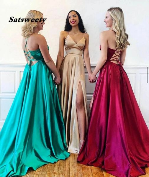 long satin champagne side slit prom dresses with pockets maxi v-neck back formal evening dress party gowns, Black
long satin champagne side slit prom dresses with pockets maxi v-neck back formal evening dress party gowns, Black