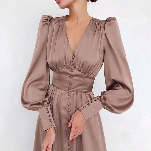 casual dresses 2021 spring satin dress women's design feeling lantern sleeves close waist show thin temperament slim dinner, Black;gray
casual dresses 2021 spring satin dress women's design feeling lantern sleeves close waist show thin temperament slim dinner, Black;gray
