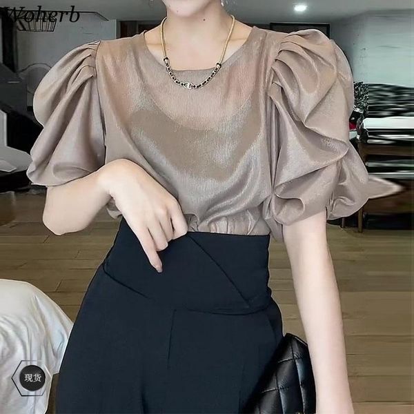 women's blouses & shirts woherb chic elegant short sleeve female translucent 2021 summer women korean all match casual ladies blusas, White
women's blouses & shirts woherb chic elegant short sleeve female translucent 2021 summer women korean all match casual ladies blusas, White