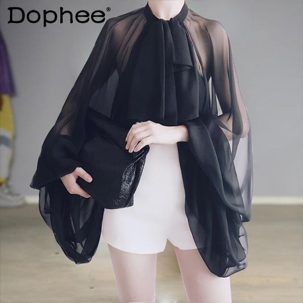 women's blouses & shirts see-through bow chiffon shirt for women 2021 fashion summer clothing elegant lantern long sleeve blouse bl, White
women's blouses & shirts see-through bow chiffon shirt for women 2021 fashion summer clothing elegant lantern long sleeve blouse bl, White