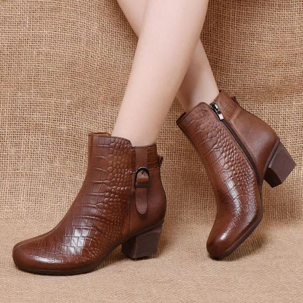 first layer cowhide women's short shoes all national wind retro boots wild belt buckle thick heel high, Black
first layer cowhide women's short shoes all national wind retro boots wild belt buckle thick heel high, Black