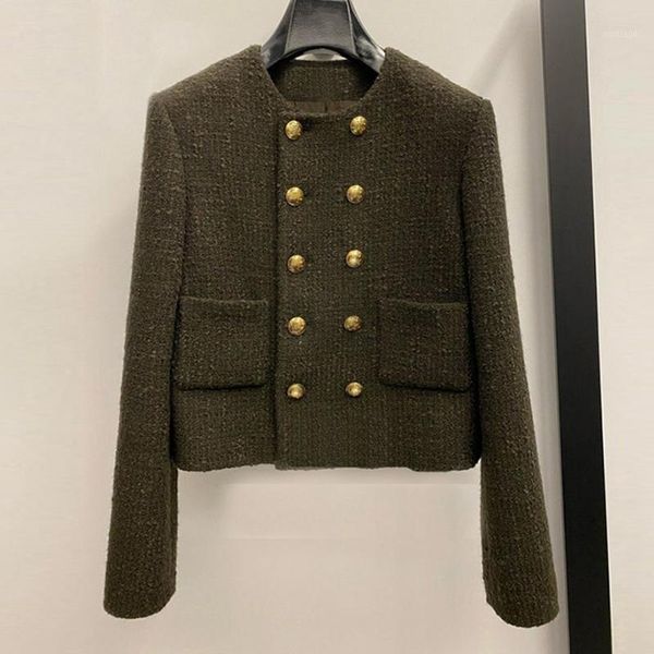 women's wool & blends army green tweed jacket women 2021 casual o-neck double breasted jaqueta feminina korean fashion coat femme stree, Black
women's wool & blends army green tweed jacket women 2021 casual o-neck double breasted jaqueta feminina korean fashion coat femme stree, Black