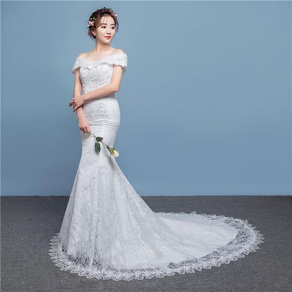 other wedding dresses one-shoulder dress 2021 bride slim waist fishtail small tail dress., White
other wedding dresses one-shoulder dress 2021 bride slim waist fishtail small tail dress., White
