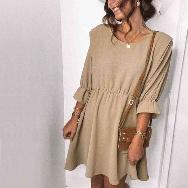 casual dresses 2021 spring loose o neck women half sleeve big swing elastic waist office female solid color vestidos c19p, Black;gray
casual dresses 2021 spring loose o neck women half sleeve big swing elastic waist office female solid color vestidos c19p, Black;gray