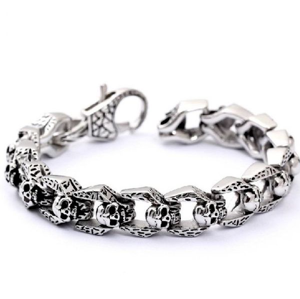 link, chain bracelet men punk heavy solid skull ghost head motorcycle jewelry, Black
link, chain bracelet men punk heavy solid skull ghost head motorcycle jewelry, Black