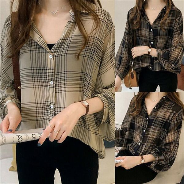 all match brief sunscreen summer womens blouses plaid long sleeve button baggy ladies check blouse oversize plus size, White
all match brief sunscreen summer womens blouses plaid long sleeve button baggy ladies check blouse oversize plus size, White