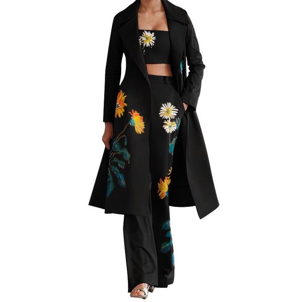 women's wool & blends women set printed trench coat with crop tank and flower print long pants 3 piece sets fashion clothes, Black
women's wool & blends women set printed trench coat with crop tank and flower print long pants 3 piece sets fashion clothes, Black