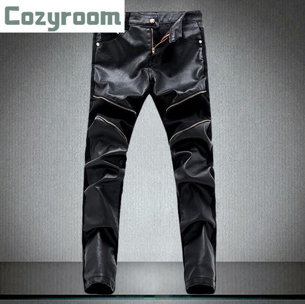 tide korean skinny men pencil pants male fashion denim stitching pu washed leather slim personality motorcycle men's, Black
tide korean skinny men pencil pants male fashion denim stitching pu washed leather slim personality motorcycle men's, Black