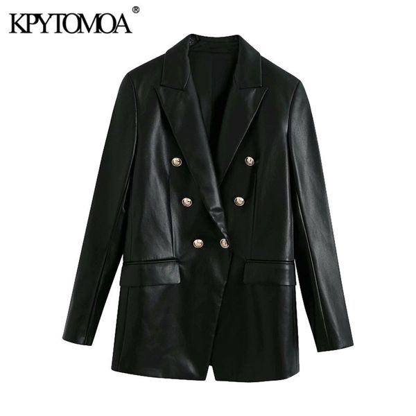 women fashion double breasted faux leather blazers coat vintage long sleeve back vents female outerwear chic 210421, White;black
women fashion double breasted faux leather blazers coat vintage long sleeve back vents female outerwear chic 210421, White;black