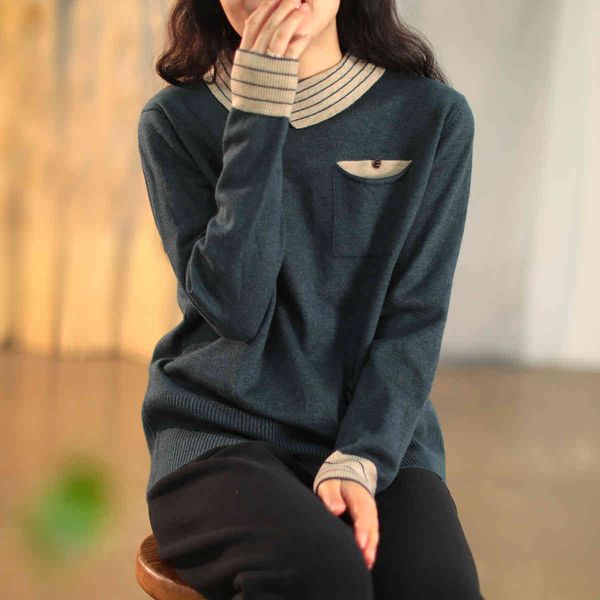 johnature women knitted cotton pullover sweaters soft turn-down collar spring patchwork pockets female casual sweaters 210521, White;black
johnature women knitted cotton pullover sweaters soft turn-down collar spring patchwork pockets female casual sweaters 210521, White;black