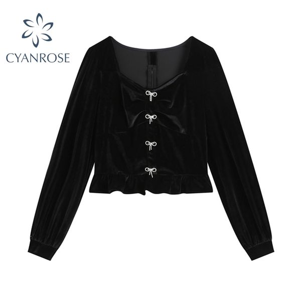black chic buttons vintage crop blouses and shirts for women long sleeve square collar office ladies elegant flannel mujer 210430, White
black chic buttons vintage crop blouses and shirts for women long sleeve square collar office ladies elegant flannel mujer 210430, White