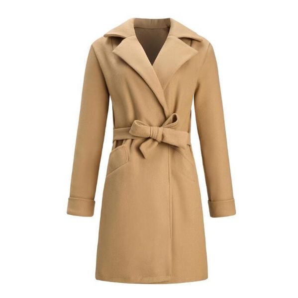 women's wool & blends european and american women fall/winter fashion elegant pure color thickened belt long sleeve pockets slim lapel, Black
women's wool & blends european and american women fall/winter fashion elegant pure color thickened belt long sleeve pockets slim lapel, Black