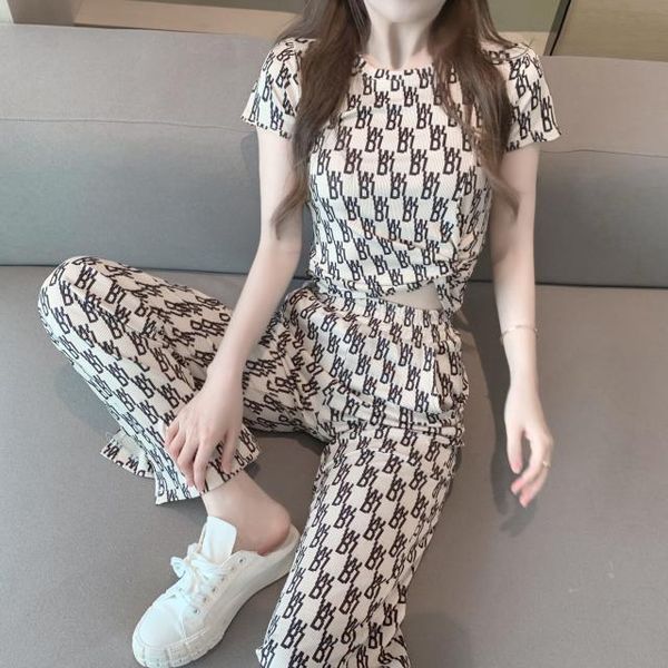 women's two piece pants fashion suit short sleeve t-shirt + high waist straight loose, White
women's two piece pants fashion suit short sleeve t-shirt + high waist straight loose, White