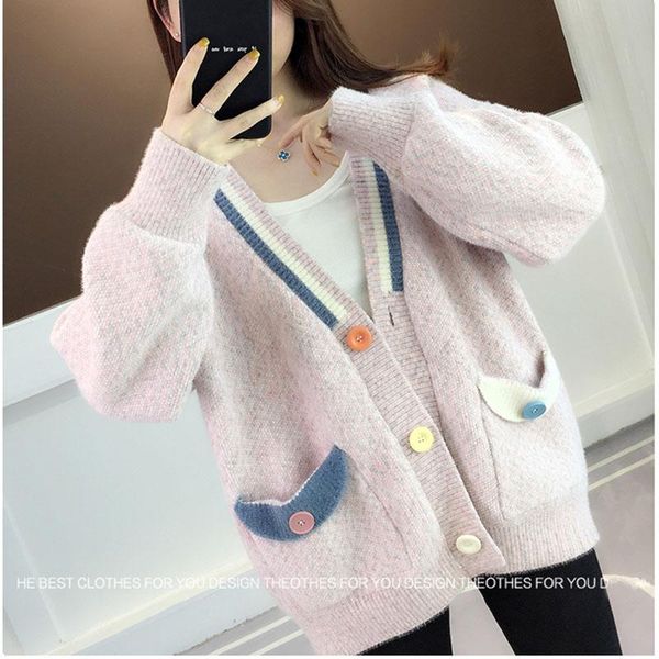 women's knits & tees 2021 autumn warm knitted cardigans loose casual cute v-neck fashion sweater with pocket women open stitch outwear, White
women's knits & tees 2021 autumn warm knitted cardigans loose casual cute v-neck fashion sweater with pocket women open stitch outwear, White