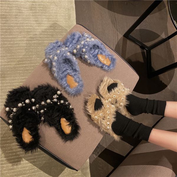 slippers brand designer 2021 winter string bead soft warm hair flat slip-on loafers fur slides mules flip flops, Black
slippers brand designer 2021 winter string bead soft warm hair flat slip-on loafers fur slides mules flip flops, Black