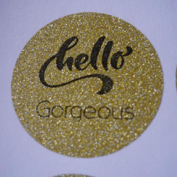 gift wrap hello gorgeous light gold glitter classic round sticker with customized texts or logo
gift wrap hello gorgeous light gold glitter classic round sticker with customized texts or logo