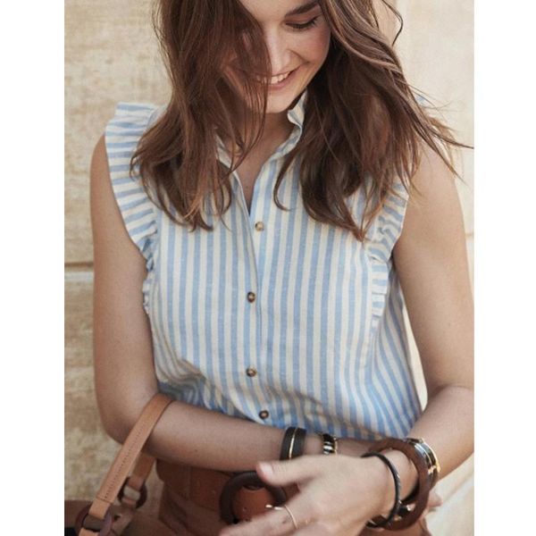 women's blouses & shirts elegant women ruffle striped blouse ladies o-neck cotton shirt office lady for summer ol, White
women's blouses & shirts elegant women ruffle striped blouse ladies o-neck cotton shirt office lady for summer ol, White