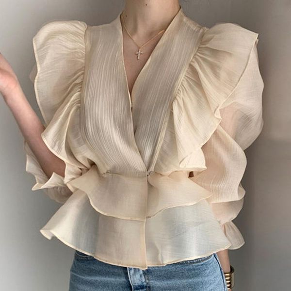 women's blouses & shirts long sleeve blouse women ruffles v-neck apricot chiffon shirt blusas mujer de moda 2021 femme e962, White
women's blouses & shirts long sleeve blouse women ruffles v-neck apricot chiffon shirt blusas mujer de moda 2021 femme e962, White